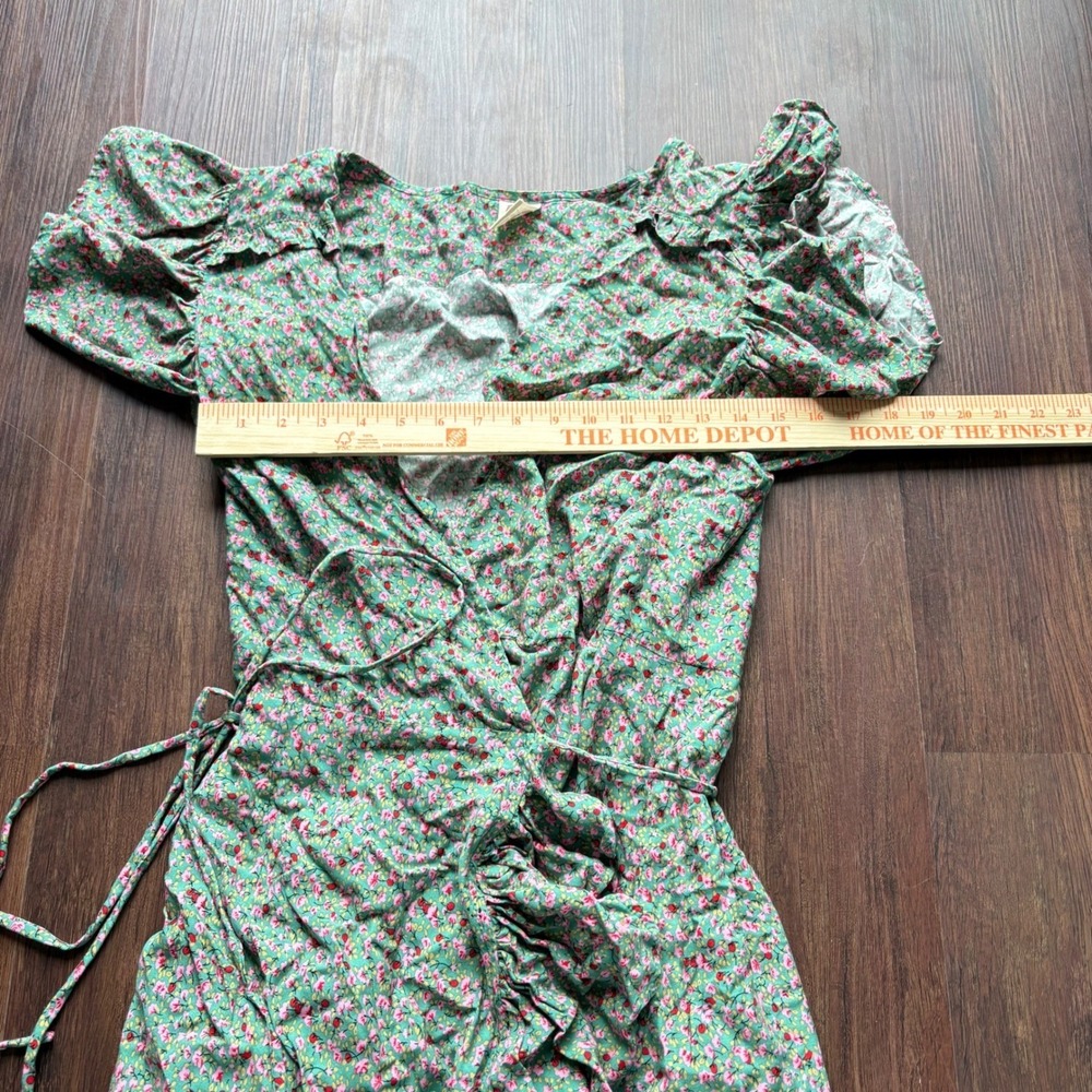 ♾️Bali ELF Rayon Green Fields Carmen Wrap Maxi Dress Boho Festival Ruffle Lg♾️ - Picture 8 of 12